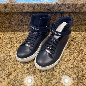 Buscemi Big Boys Kids Navy Leather High Top Sneakers Made in Italy 33 US 1.5-2